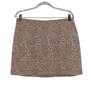 Wild Fable Womens Cheetah Animal Print Mini Skirt 14 Pink Brown Back Zip Stretch